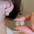 Square Crystal Huggie Clip On Earrings In Two Tones view 2