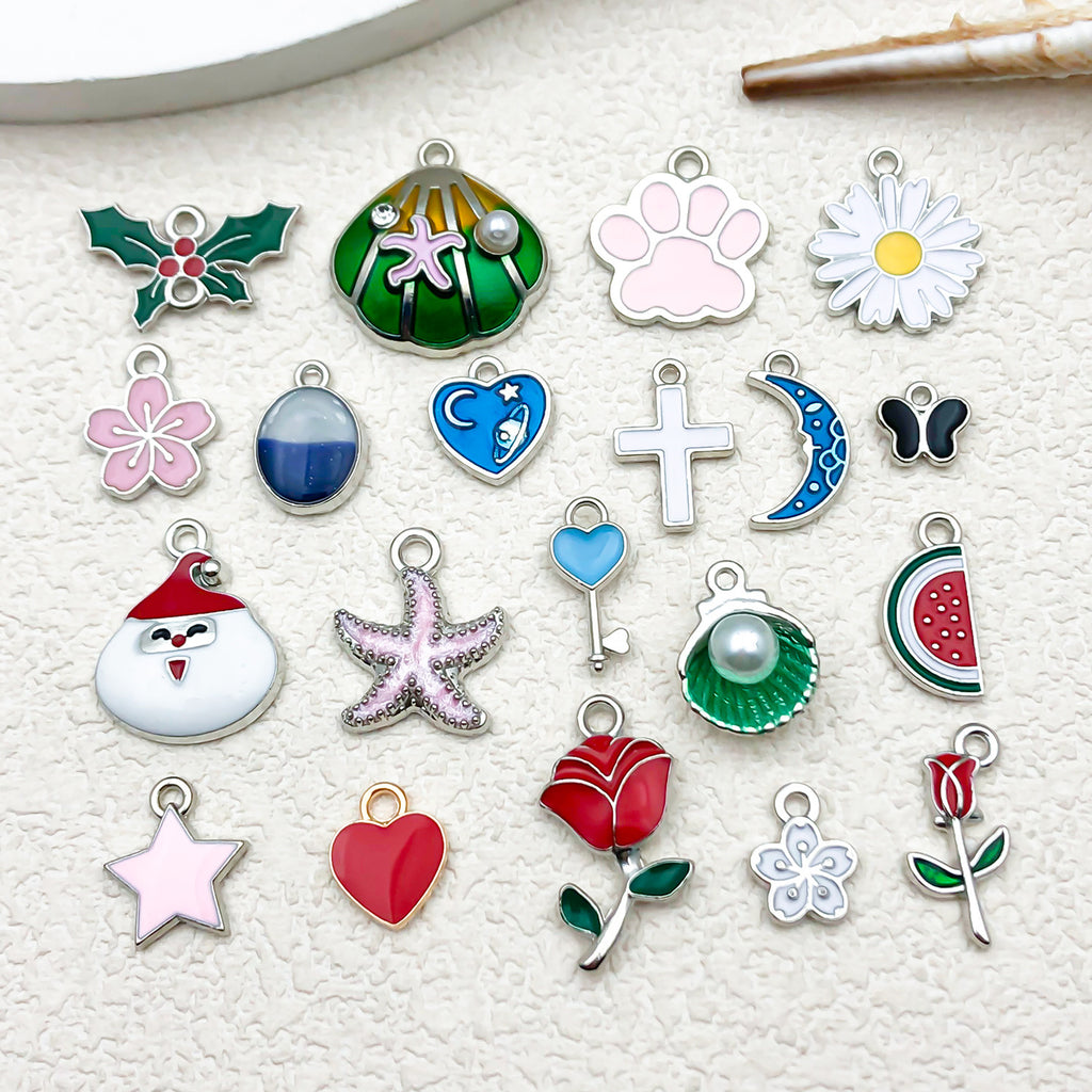 Enamel Zinc Alloy Starfish Watermelon Leaf Charm Pendant for DIY Earrings Jewelry