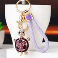 Jeweled Turtle Braided Wrist Strap Keychains in Four Pictured Colors view 2