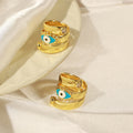 Evil Eye Spiral Open Ring Gold Steel Blue Enamel Zircon Tips view 4