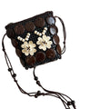 Brown Coconut Shell Floral Woven Mini Crossbody Bag view 5