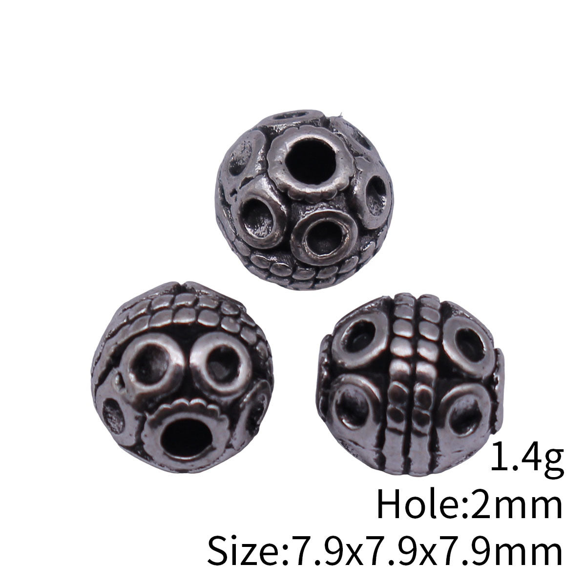 7.9x7.9x7.9mm 1.4g Antique Silver Tone Zinc Alloy Hollow Ball Round Hole Spacer Beads for DIY Bracelet Jewelry