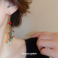 Antique Metal Floral and Beaded Hook Drop Earrings view 3