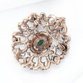 Antique Copper Openwork Flower Brooch Green Oval Center Stone view 4