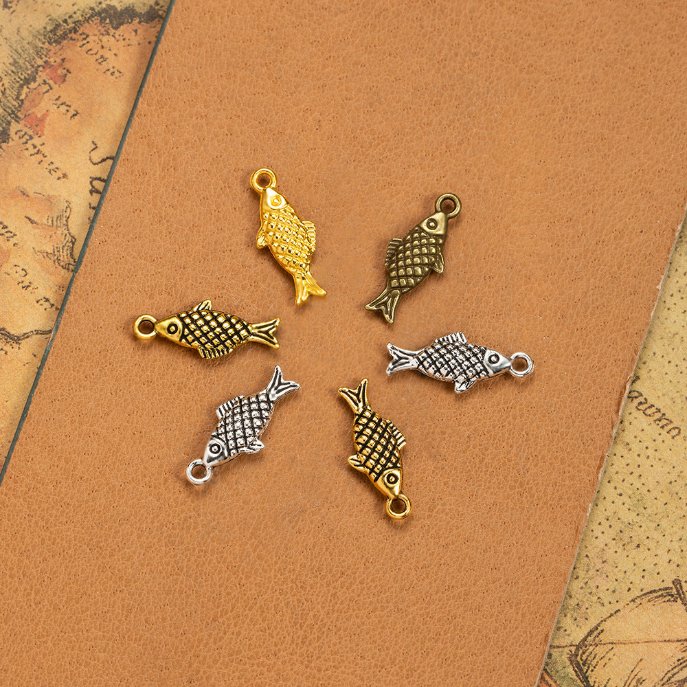 20x8mm Vintage Double-Sided Koi Fish Alloy Charm Pendant