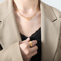 Circle Ring Pendant Necklace Dual Chains Gold Steel Rose view 4
