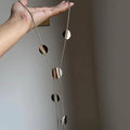 Silver Disc Y Necklace Long Chain Tassel Mirror Circles view 4
