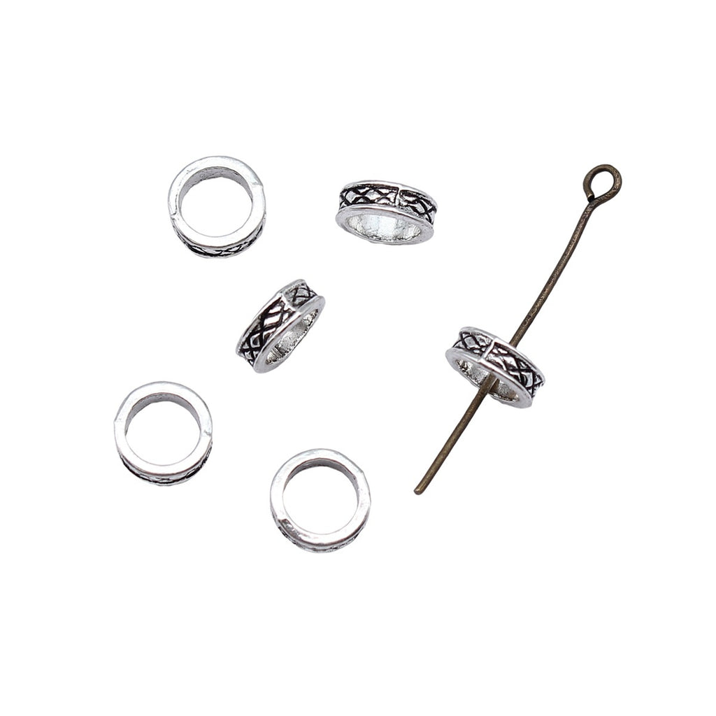 8x8mm 0.34g Antique Silver Zinc Alloy Round Large Hole Spacer Beads for Bracelet Necklace DIY Jewelry