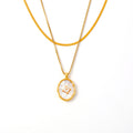 Oval Shell Pendant Necklace Snake Chain Gold Metal Layer Styles view 5