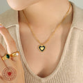 Double Sided Red Black Enamel Heart Ball Chain Necklace view 3
