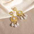 Gold Ornate Medallion and Pearl Look Tassel Earrings view 3