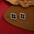 Black Center Clear Look Floral Square Stud Earrings view 1