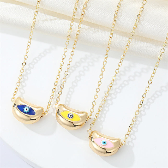 Gold Tone Rounded Bean Evil Eye Pendant Necklaces in Three Colors
