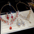 Gold Teardrop Rhinestone Necklace Earring Set 2 Colors view 1