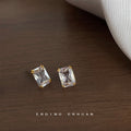 Gold Tone Rectangular Clear Zircon Sugar Cube Stud Earrings view 1
