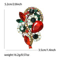 Red And Green Crystal Bouquet Brooch With Polished Metal And Sculpted Decorative Details view 5