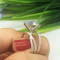 Oversized Round Clear Solitaire Double-Rail Ring Silver Tone view 3