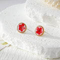 Gold Tone Round Pressed Flower Stud Earrings in Thirteen Designs view 8