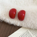 Glossy Red Curved Statement Stud Earrings Jewelry Design view 2