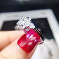 Silver Tone Square Clear Stone Three Stone Ring Statement Jewelry view 2