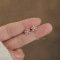 Gold Mini Purple Zircon Flower Stud Earrings Pair Set view 4