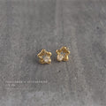 Gold Tone Open Five Petal Flower Clear Stone Stud Earrings view 3