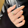 Silver Open Ring Yellow Green Square Stone Crystal Halo view 4
