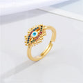 Gold Tone Multicolor Lash and Round Blue Evil Eye Adjustable Rings view 2