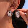 Egg Shape Czech Crystal Dome Stud Earrings Gold Steel view 7