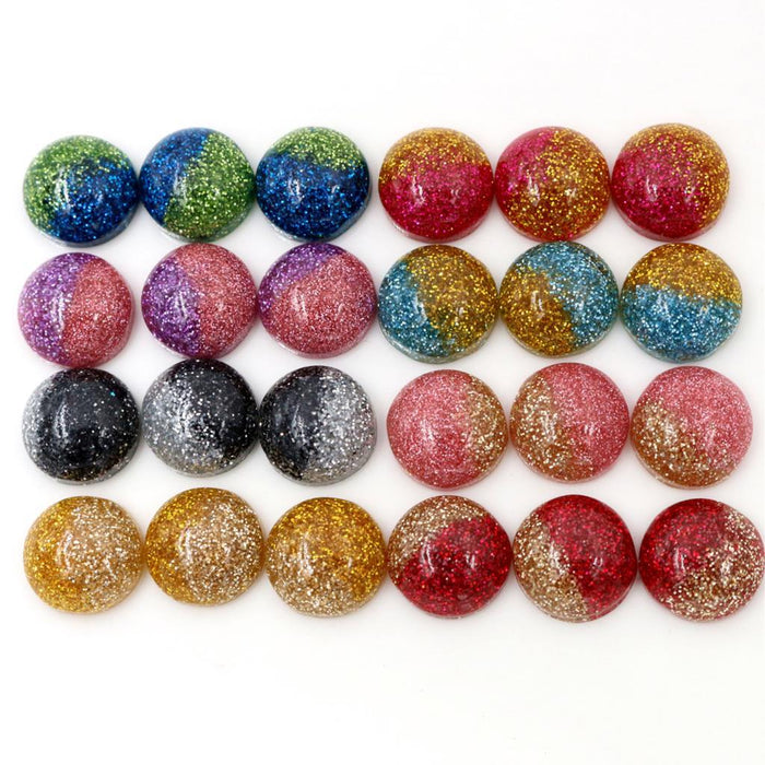 Glitter Dust Round Resin Cabochons in Nine Color Options