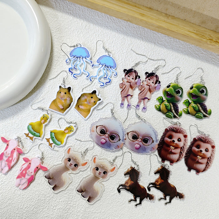 Acrylic Double-Sided Cute Animal Print Earrings 10 Styles