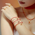 Double Layer Garnet Christmas Hat Necklace and Bracelet in Gold Tone view 3