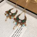 Multicolor Crescent Beaded Bohemian Statement Hook Earrings view 4