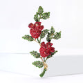 Crystal Rose Branch Brooch with Green Leaves in Two Reds view 3