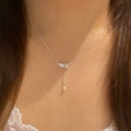 Pearl and Crystal Drop Pendant Silver Tone Necklace view 2