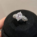 Silver Leaf Shoulder Ring Oval Lavender Center Stones view 3