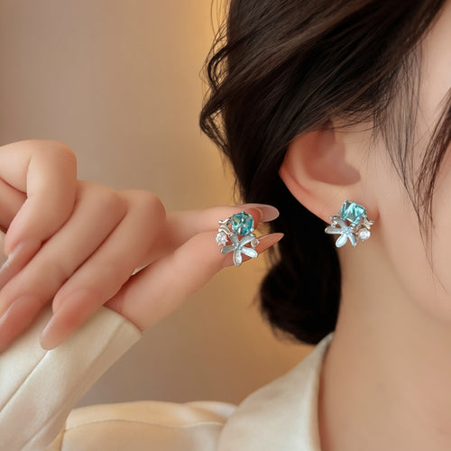 Aqua Crystal Floral Stud with Crystal Accents display arrangement