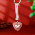 Lattice Center Crystal Heart Keychains with Straps and Plain Options view 3