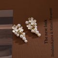 White Flower and Pearl Look Cluster Drop Stud Earrings view 2