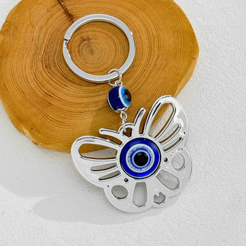 Silver Evil Eye Keychain With Butterfly Heart And Elephant Charm