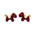 Velvet Horse Stud Earrings in Three Deep Colors With Polished Metal Details view 5