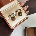 Brown Round Pearl Look Mixed Cluster Stud Earrings view 4