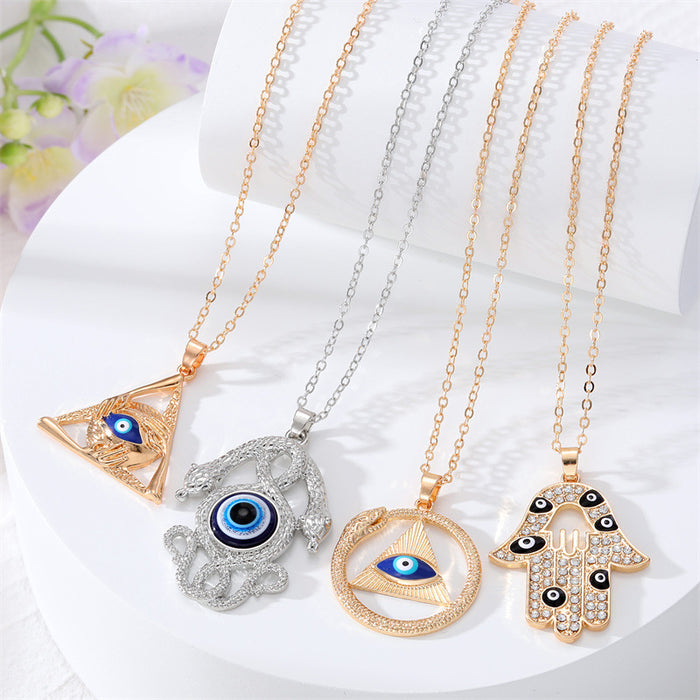 Gold and Silver Tone Crystal Evil Eye Pendant Necklaces in Four Styles