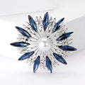 Crystal Sunburst Flower Brooch With Pearl Center for Jackets Scarves and Lapels view 1