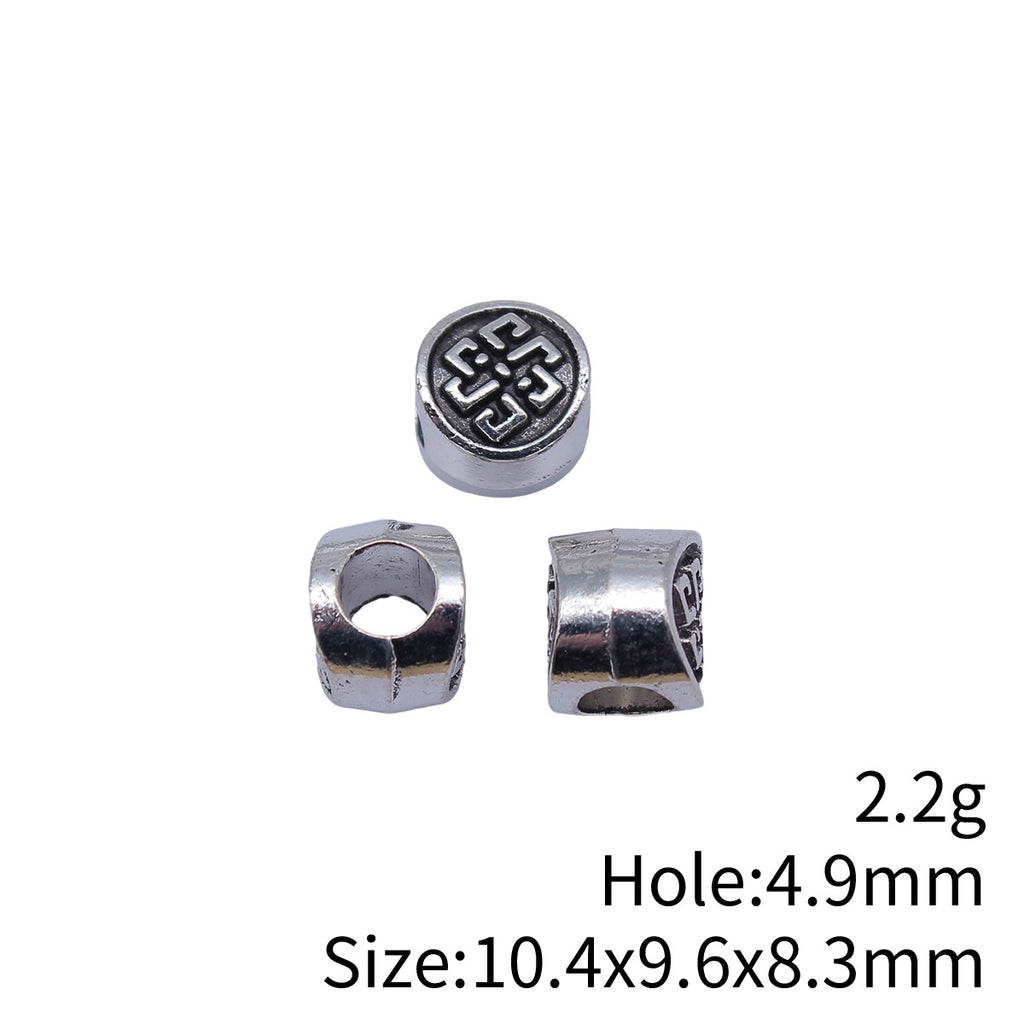 10.4x9.6x8.3mm 2.2g Antique Silver Zinc Alloy Vintage Pattern Large Hole Spacer Beads for DIY Jewelry Making