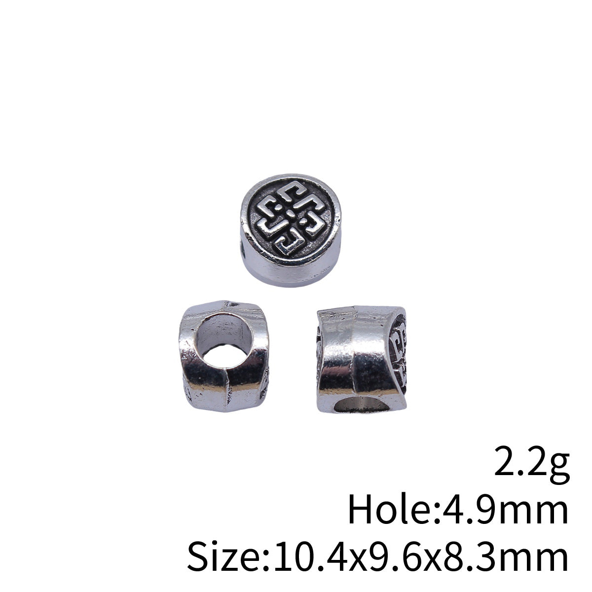 10.4x9.6x8.3mm 2.2g Antique Silver Zinc Alloy Vintage Pattern Large Hole Spacer Beads for DIY Jewelry Making
