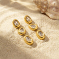 Gold Triple Irregular Zircon Drop Earrings Bezel Set Stones view 4