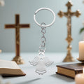 Silver Tone Angel Cross Keychain with Organza Bag and Thank You Tag view 4