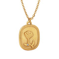Embossed Rose Square Pendant Necklace Gold Or Steel Tone view 5