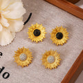 Gold Tone Sunflower Black Beaded Center Stud Earrings view 1